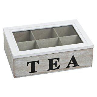 Teebox/ Aufbewahrungsbox antikweiß aus Holz + Glas, Größe ca.24x16 cm