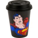 Coffe to go Mug mit Deckel Superman, Text Art